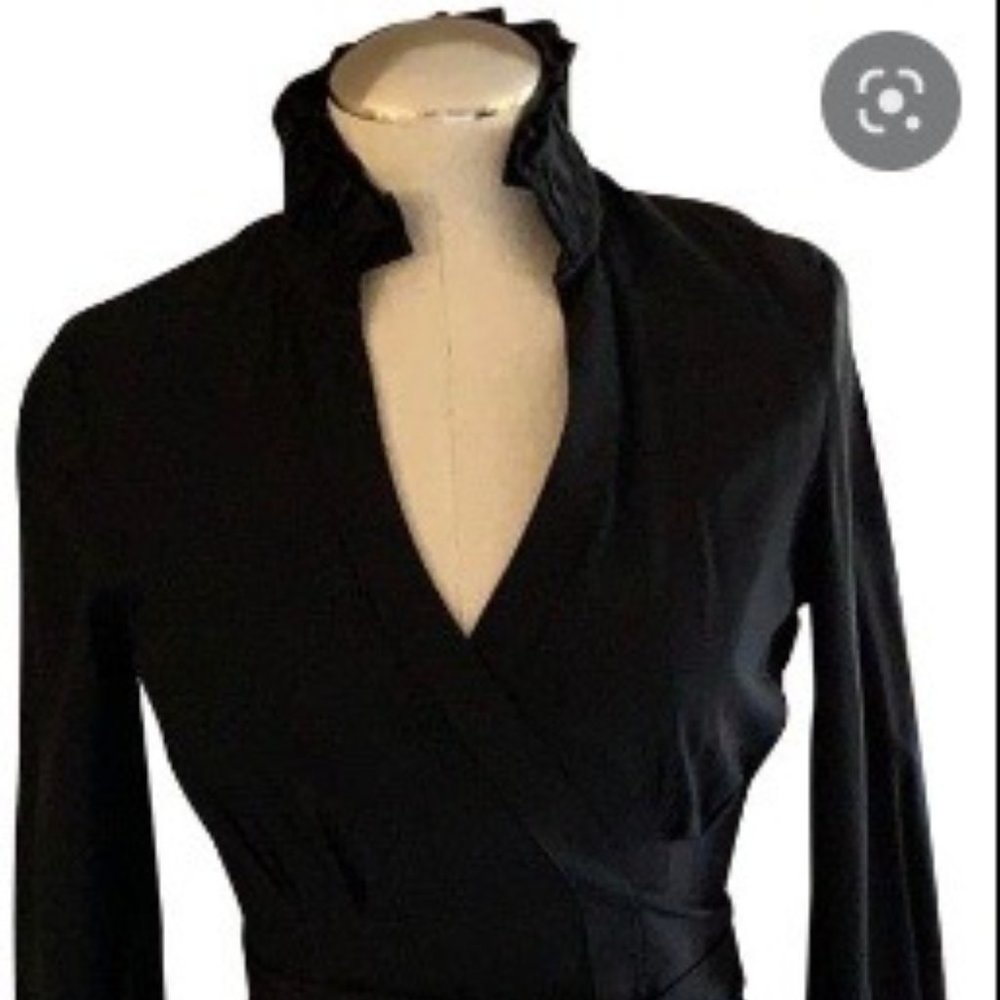Diane Von Furstenberg black ruffle neck blouse like new